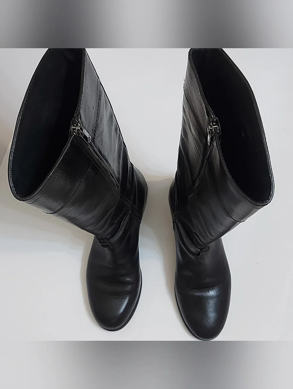 Tory Burch Black Pebbled Leather Over-the-Knee Boots with Gold Logo